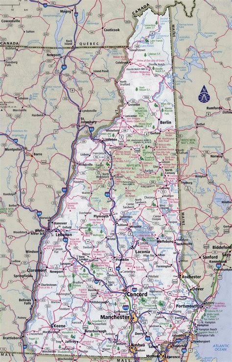 new hampshire towns and cities|Large Detailed Tourist Map of New Hampshire With .